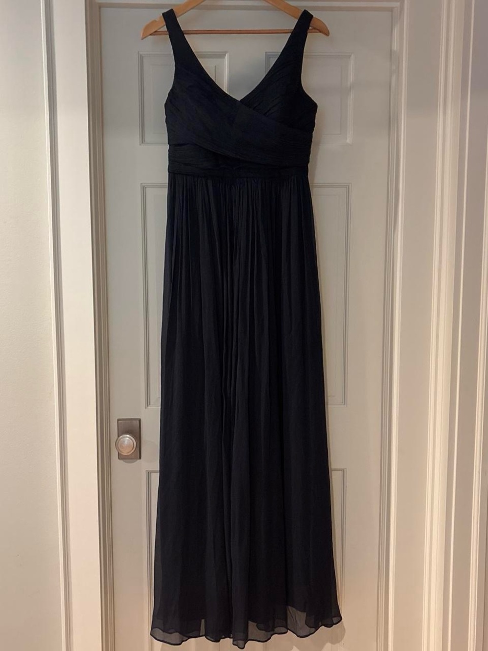 J. Crew Navy Maxi Dress with V-Neck and Gathered Bodice